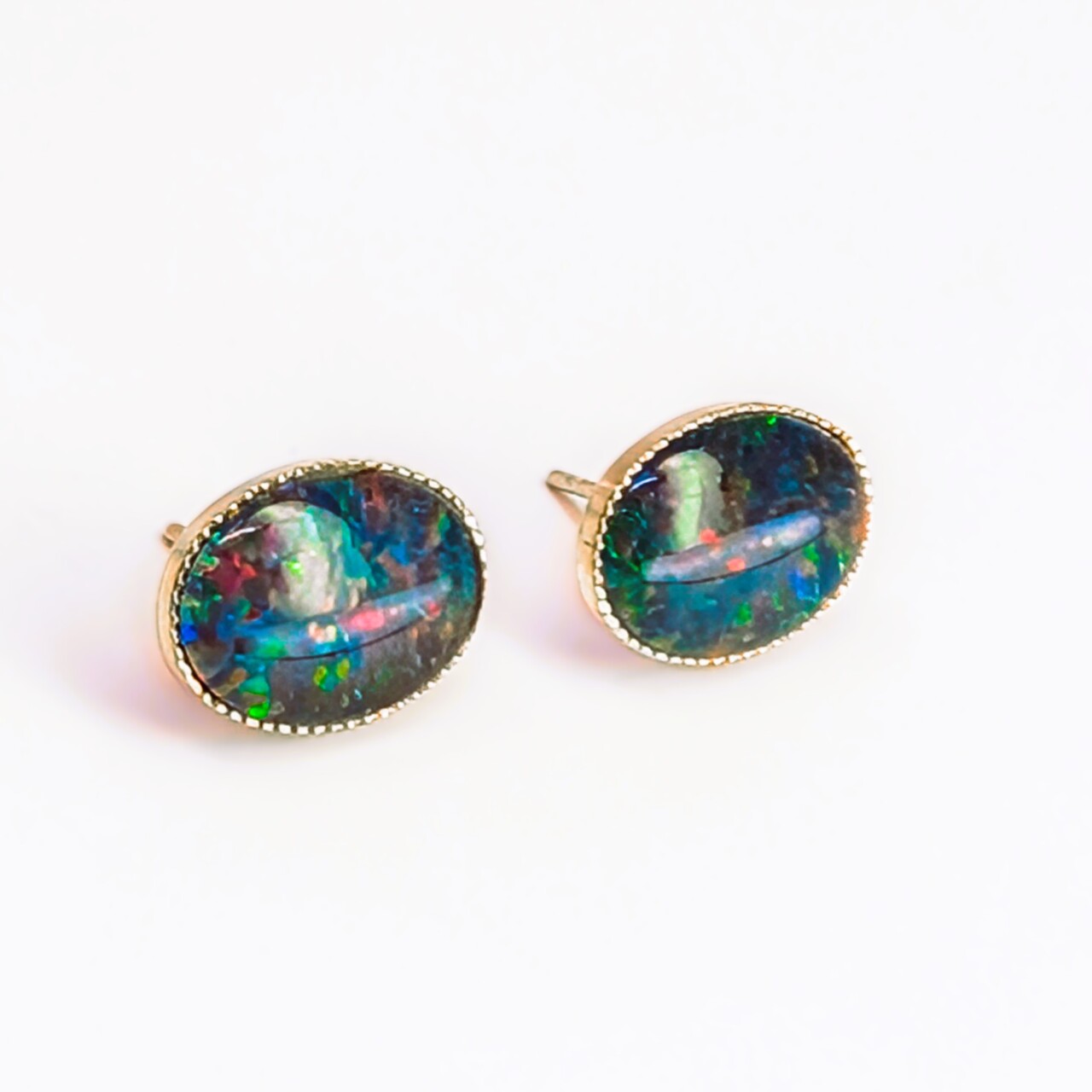 Sterling Silver Triplet Opal Stud Earrings 14.5mm #67998