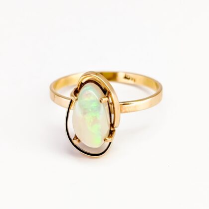Pear Cut Natural Opal Ring - 14ct Yellow Gold - Size M #68096