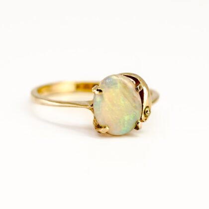 Natural Opal & Diamond Ring - 14ct Yellow Gold - Size N #68098