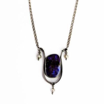 Sterling Silver Boulder Opal & Pearl Necklace - 50cm #68079