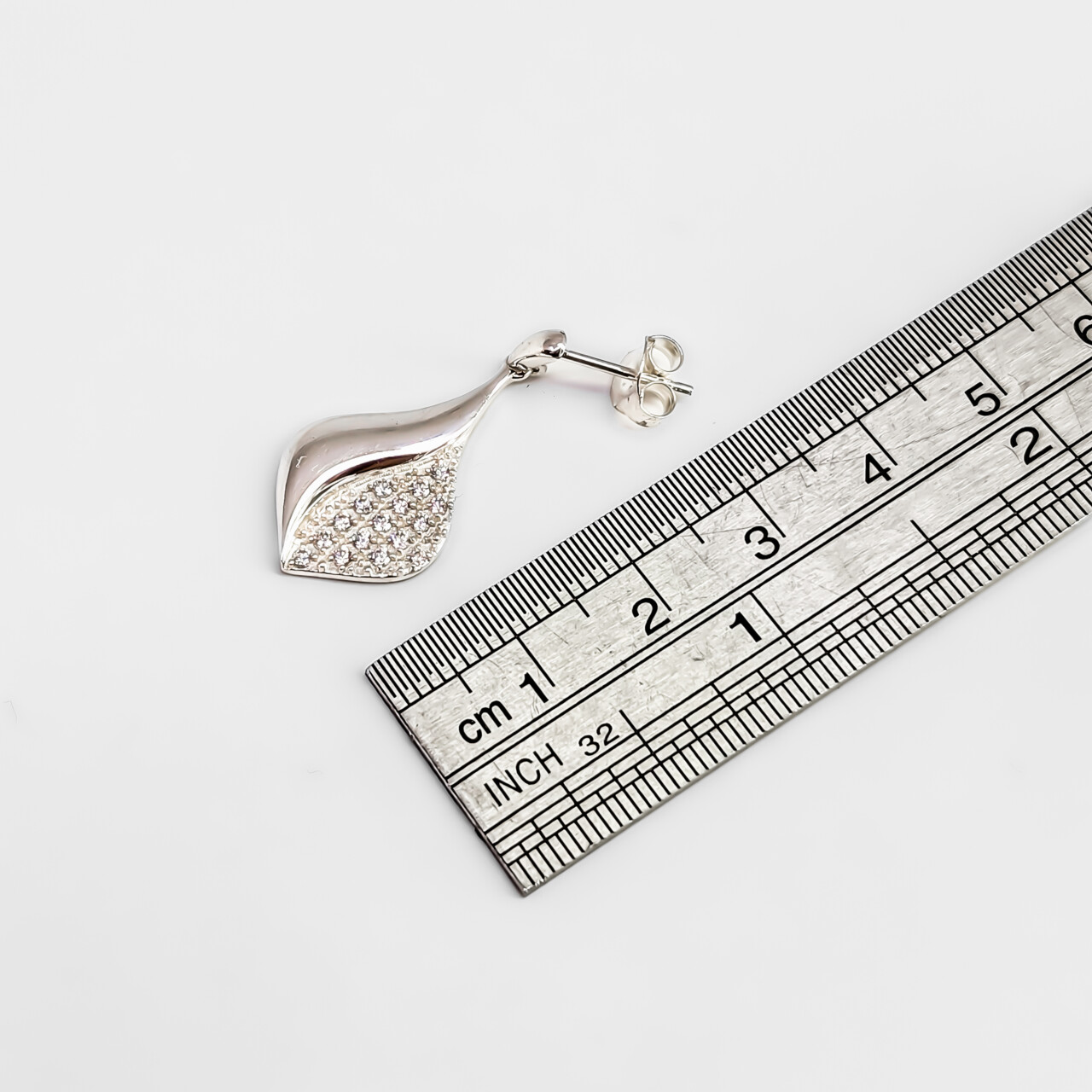 Sterling Silver Dangle Teardrop CZ Earrings #67676 Sterling Silver Dangle Teardrop CZ Earrings #67676 - Image 4