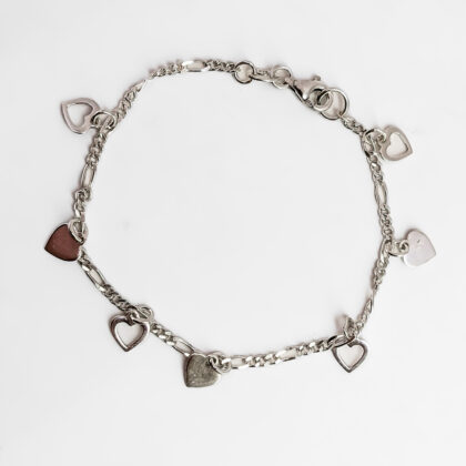 Sterling Silver Love Heart Charm Figaro Bracelet – 16 cm #67674