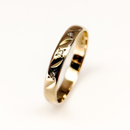 Vintage Three Diamond Band - 9ct Yellow Gold - Ring Size K1/2 #68137