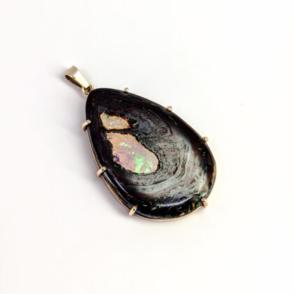 Natural Freeform Boulder Opal Pendant – 14ct Yellow Gold - 35mm #68107