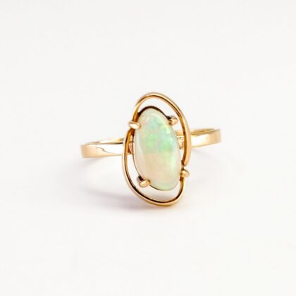 14ct Yellow Gold Solid Opal Cabochon Ring Size K½ #68010