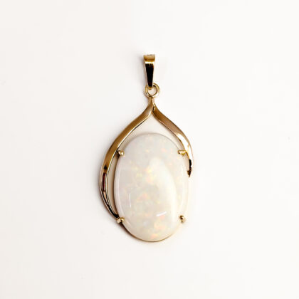 14ct Yellow Gold Solid White Opal Pendant #68008