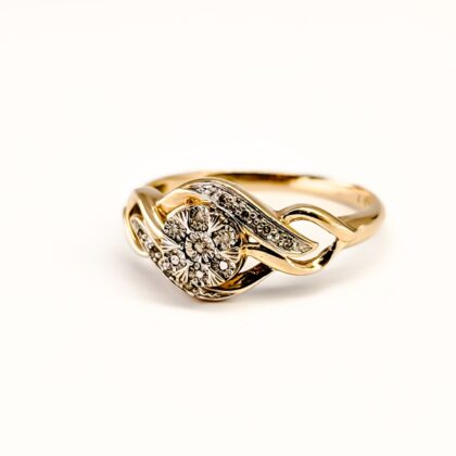 9ct Yellow Gold Diamond Flower Ring Size O #68844