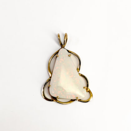 9ct Yellow Gold Solid White Opal Pendant #67983