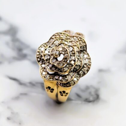 Diamond Flower Cluster Ring - 9ct Yellow Gold - Size R #66235