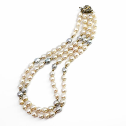 Double-Strand Baroque Pearl Necklace with Silver Clasp #67898