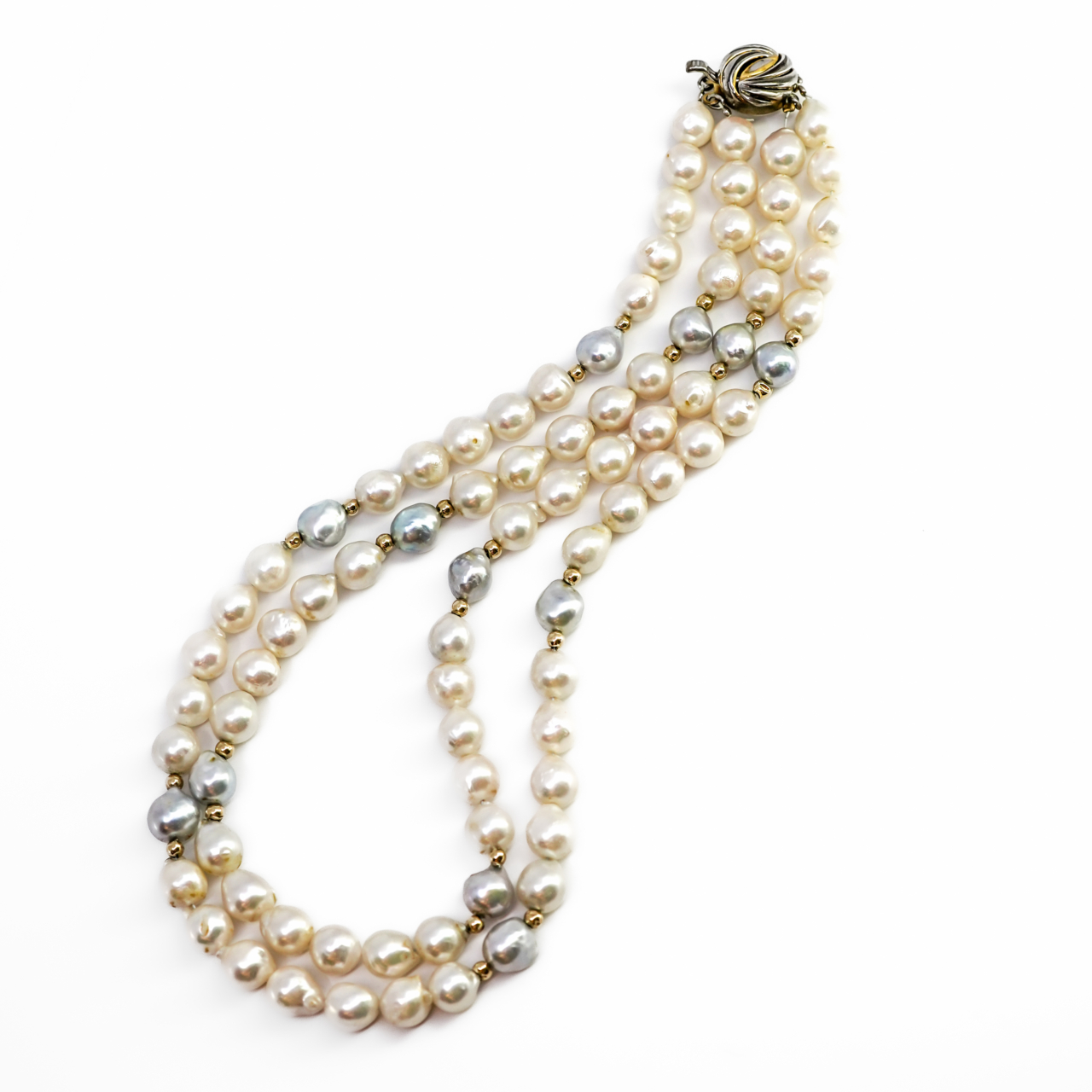 Double-Strand Baroque Pearl Necklace with Silver Clasp #67898 Double-Strand Baroque Pearl Necklace with Silver Clasp #67898