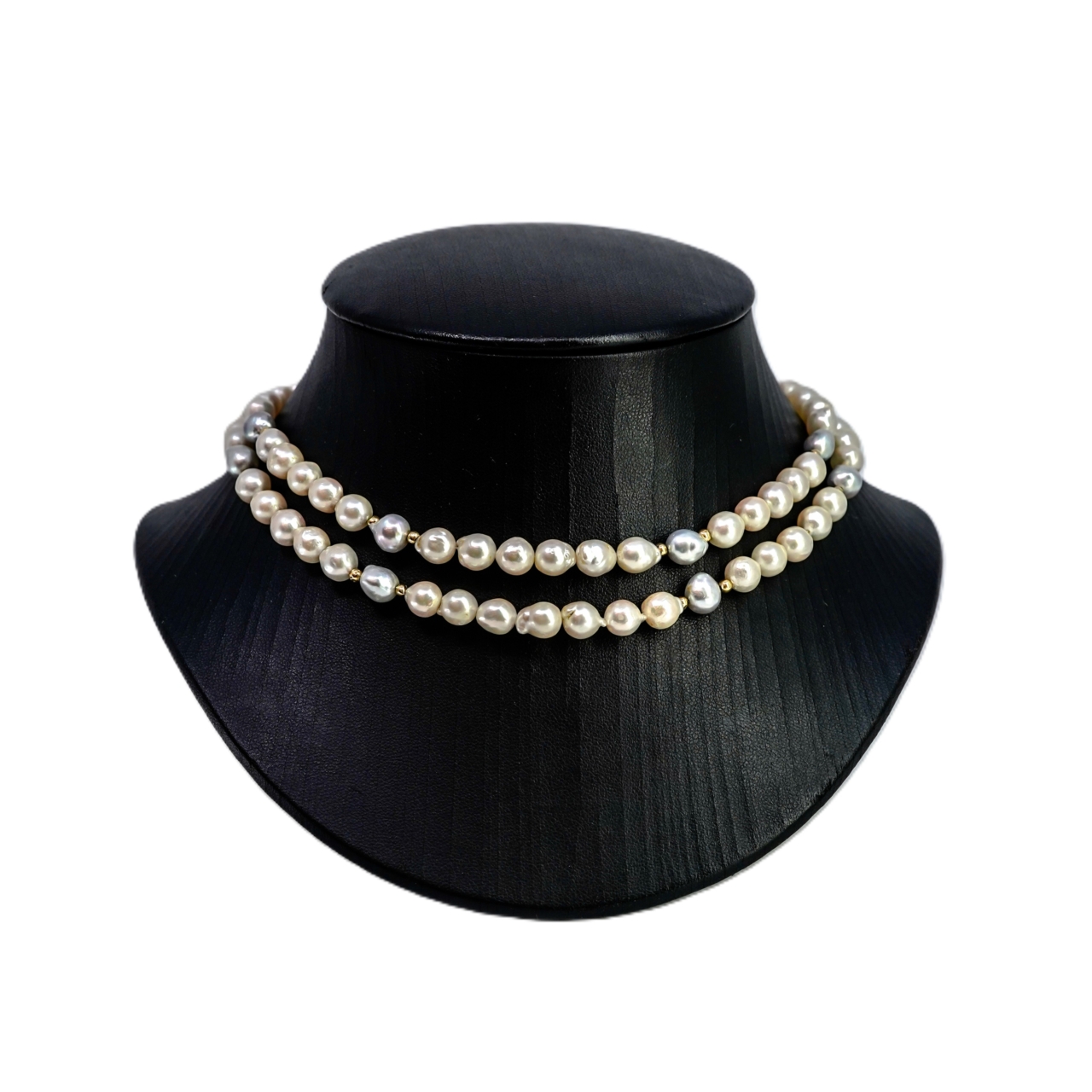 Double-Strand Baroque Pearl Necklace with Silver Clasp #67898 Double-Strand Baroque Pearl Necklace with Silver Clasp #67898 - Image 2