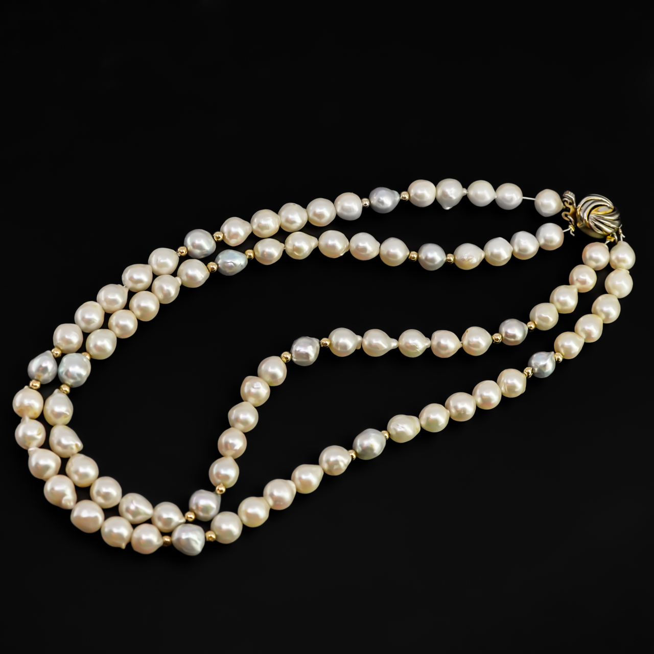 Double-Strand Baroque Pearl Necklace with Silver Clasp #67898 Double-Strand Baroque Pearl Necklace with Silver Clasp #67898 - Image 5
