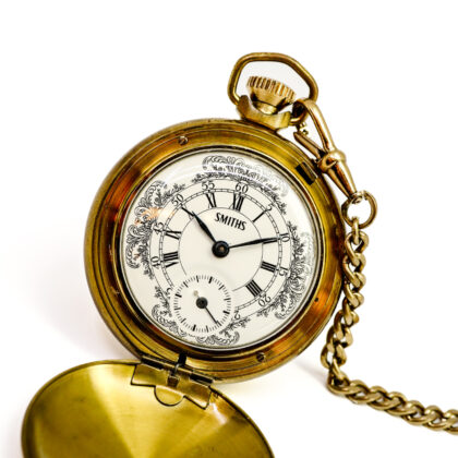 Gold-Plated Smiths Manual Pocket Watch with Chain 55mm #68637