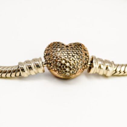 Pandora Sterling Silver Rose Gold Plated Cubic Zirconia Heart Clip Charm #68762