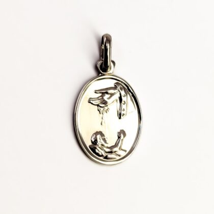 Sterling Silver Baptism Scene Oval Pendant - Religious #66622