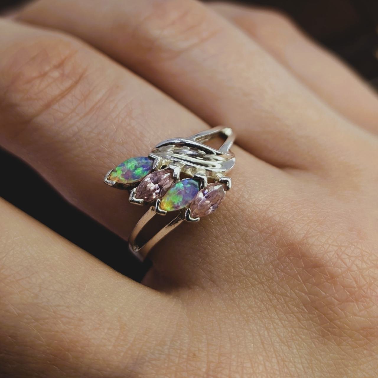 Sterling Silver Opal & Pink CZ Ring – Size T #68564 Sterling Silver Opal & Pink CZ Ring – Size T #68564 - Image 2