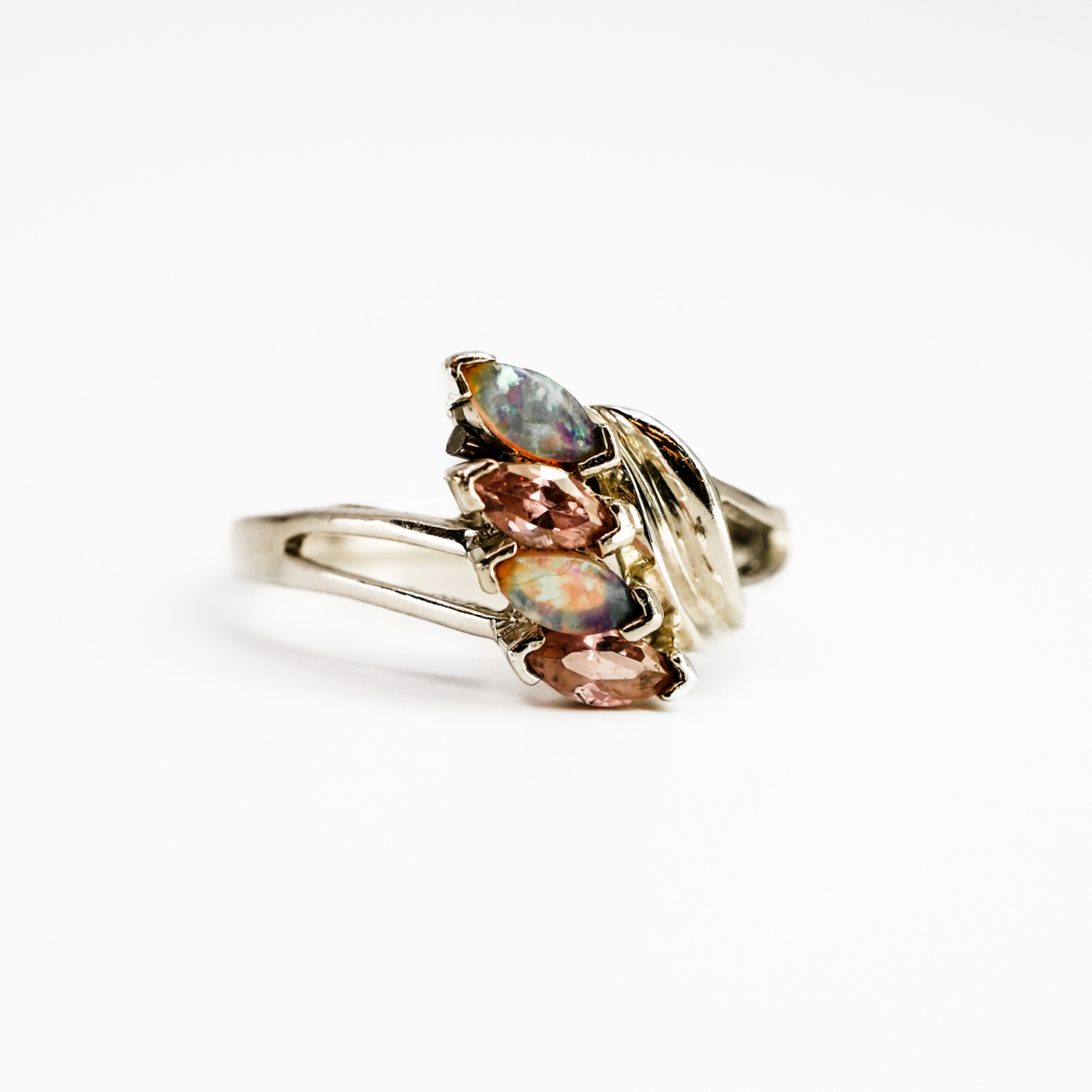 Sterling Silver Opal & Pink CZ Ring – Size T #68564 Sterling Silver Opal & Pink CZ Ring – Size T #68564