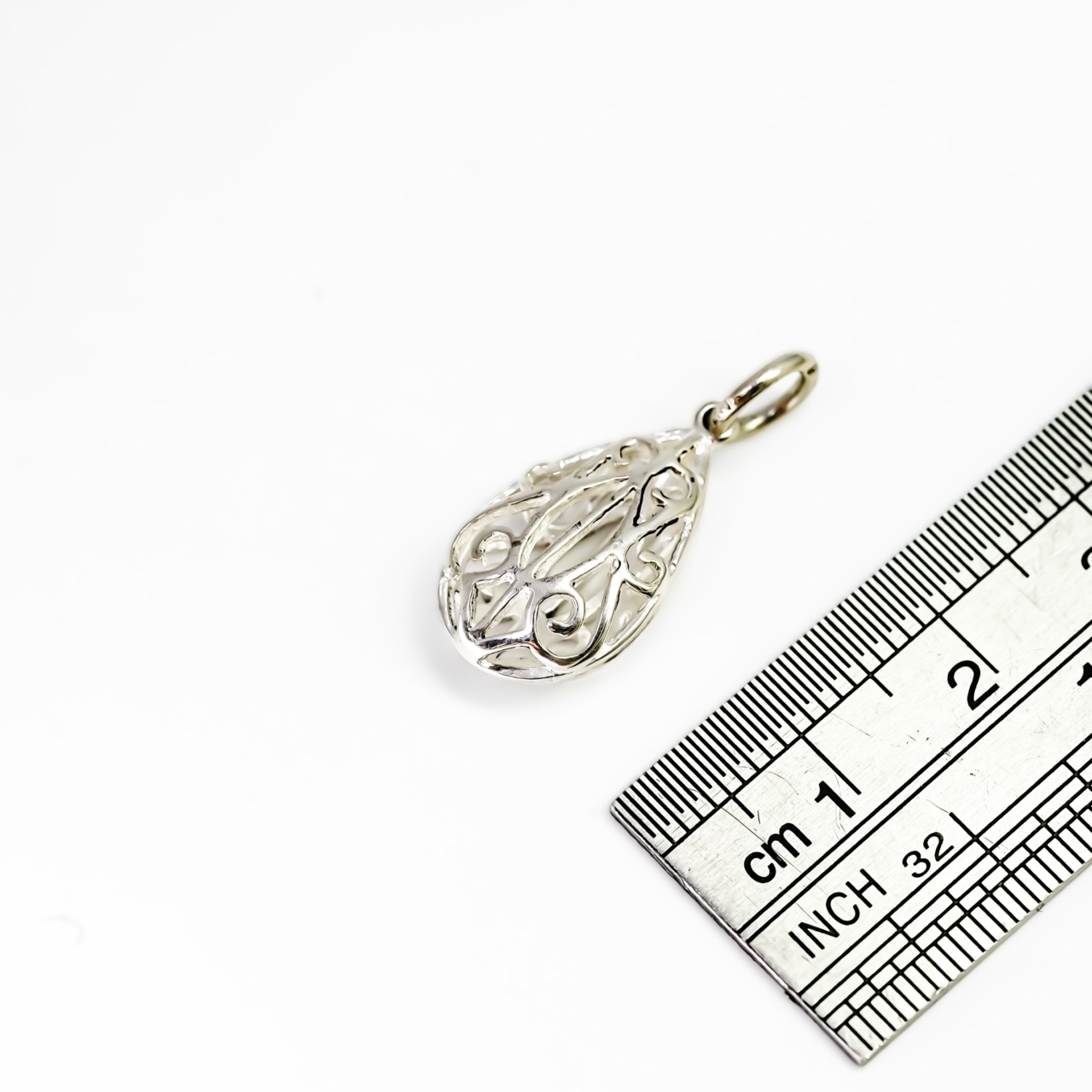 Sterling Silver Teardrop Filigree Puff Pendant #68465 Sterling Silver Teardrop Filigree Puff Pendant #68465 - Image 2