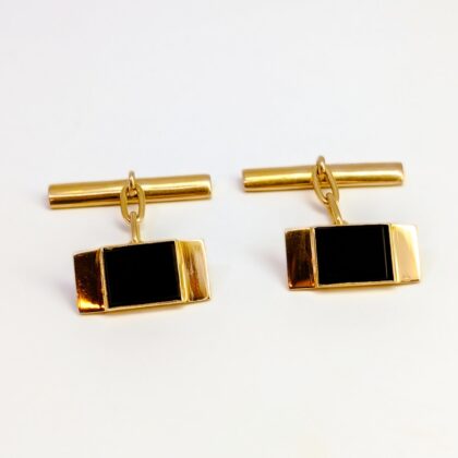 Vintage 9ct Yellow Gold Britannic Rectangle Onyx Cufflinks #63994