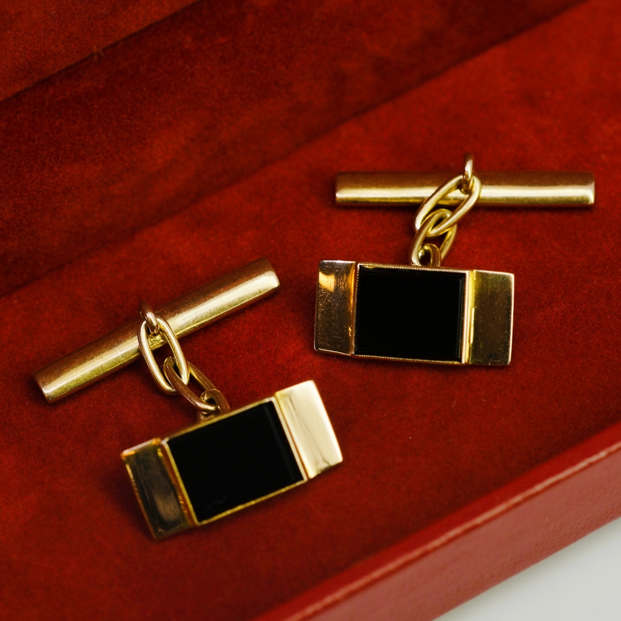 Vintage 9ct Yellow Gold Britannic Rectangle Onyx Cufflinks #63994 Vintage 9ct Yellow Gold Britannic Rectangle Onyx Cufflinks #63994 - Image 3