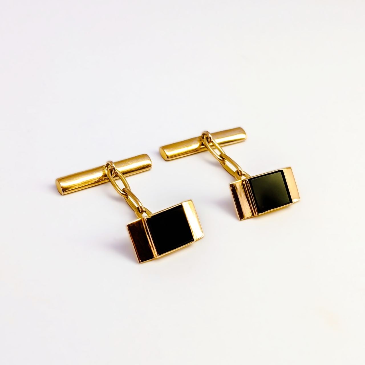 Vintage 9ct Yellow Gold Britannic Rectangle Onyx Cufflinks #63994 Vintage 9ct Yellow Gold Britannic Rectangle Onyx Cufflinks #63994 - Image 5