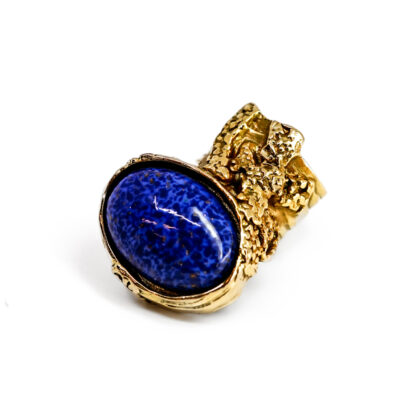 YSL Chunky Cabochon Statement Ring – Yves Saint Laurent Arty Style – Navy Lapis – Size 7 (AU O) #68272