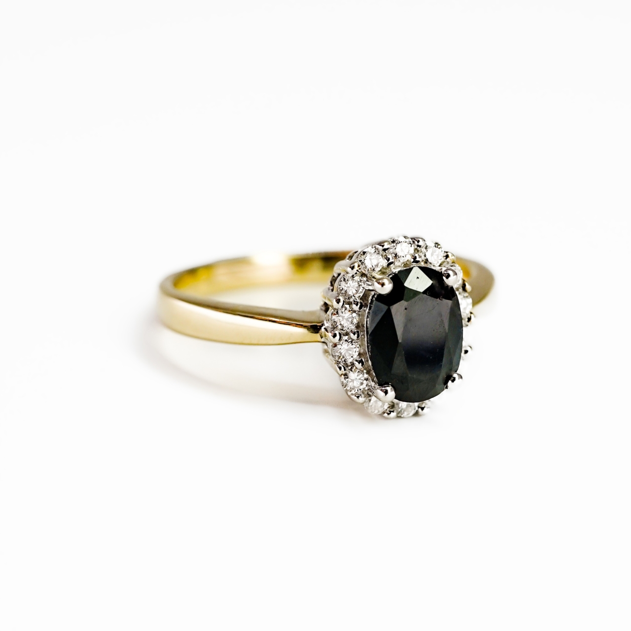 10ct Yellow Gold Sapphire and Diamond Halo Ring Size Q #68332