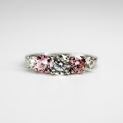 Visit Monty's 10ct White Gold Pink & White Stone Five Stone Ring Size R #68793
