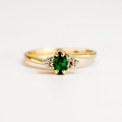 9CT Yellow Gold Emerald & Diamond Ring – Size I #68277