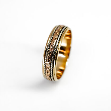 9ct Three-Tone Gold Ring Band 4.9g – Size V½ – 6mm Wide #68482