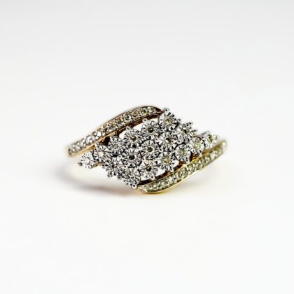 9ct Yellow Gold Diamond Cluster Ring Size O #68734