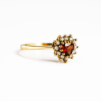 9ct Yellow Gold Garnet and Cubic Zirconia Ring Size Q #68331