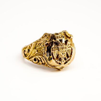 9ct Yellow Gold Serbian Kruna Ring with Valuation – 10.7g – Size W½ – 18mm Top #68638