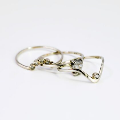 Alexis Russell 14ct White Gold Salt & Pepper Diamond Ring Set of Three #69130