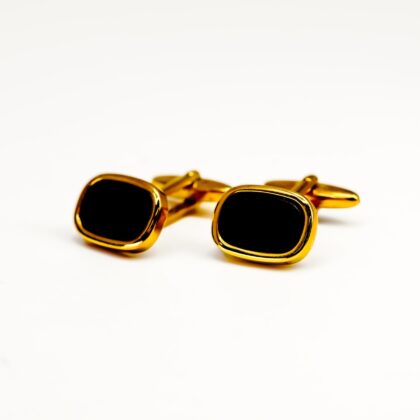 Boston Collection Gold-Lined Cufflinks with Black Inlay in Box #68809