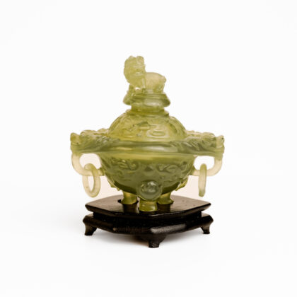 Foo Dog Green Stone Incense Burner with Wood Stand #610-139 #68182