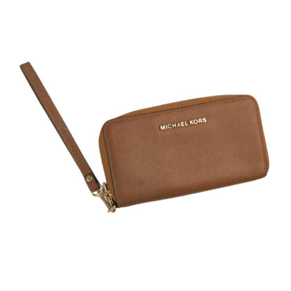 Michael Kors Brown Wallet – Gold-Tone Zip #68424