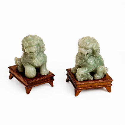 Pair of Green Stone Foo Dogs with Wooden Stands #68183