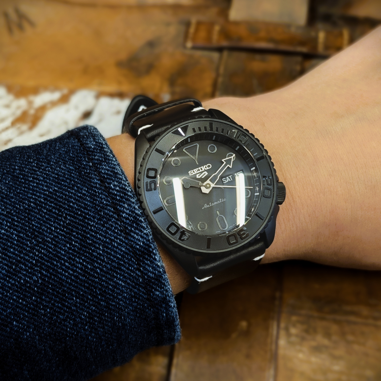 Seiko 5 Sports SRPD79K1 Blackout Automatic 42mm – 4R36 – Leather Band – Men’s Watch #68819 Seiko 5 Sports SRPD79K1 Blackout Automatic 42mm – 4R36 – Leather Band – Men’s Watch #68819 - Image 2