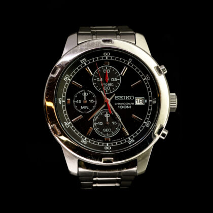 Seiko Chronograph Quartz Watch 4T57-00B0 43mm Black Dial 19cm #68205