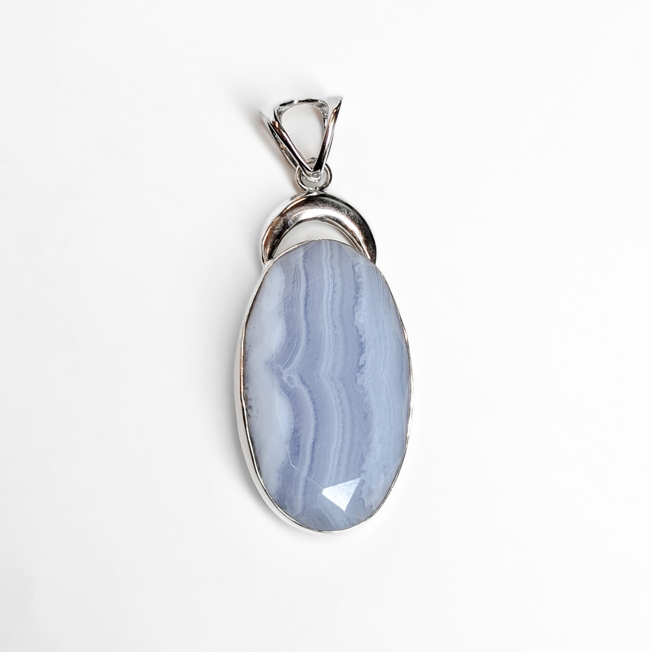 Sterling Silver Banded Agate Pendant Blue Grey #69012