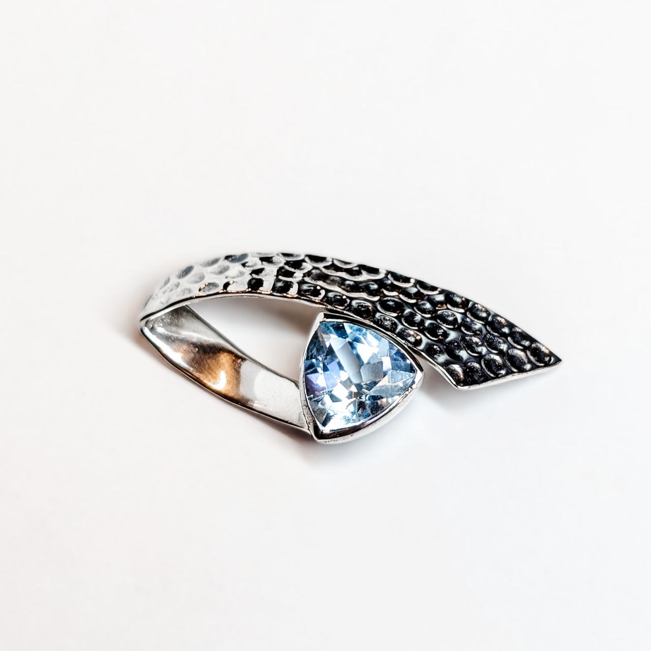 Sterling Silver Blue Topaz Pendant Hammered Finish #69018