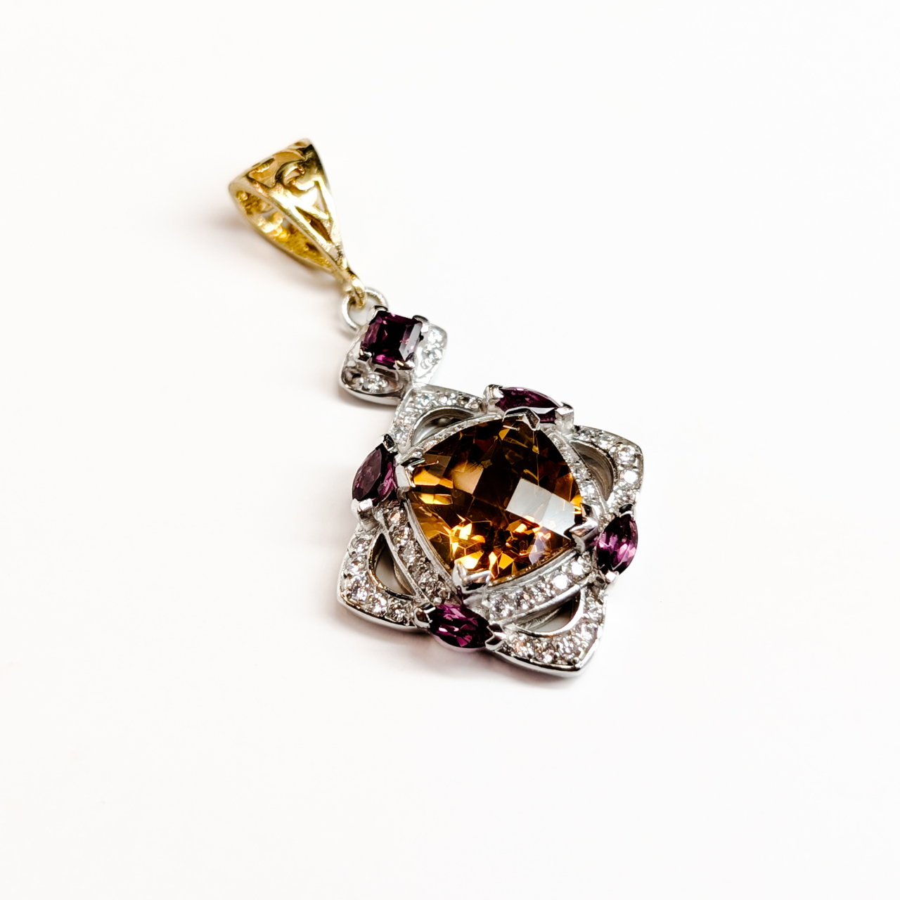 Sterling Silver Citrine Rhodolite Garnet & CZ Pendant Gold Plated Bale #69014 Sterling Silver Citrine Rhodolite Garnet & CZ Pendant Gold Plated Bale #69014 - Image 2