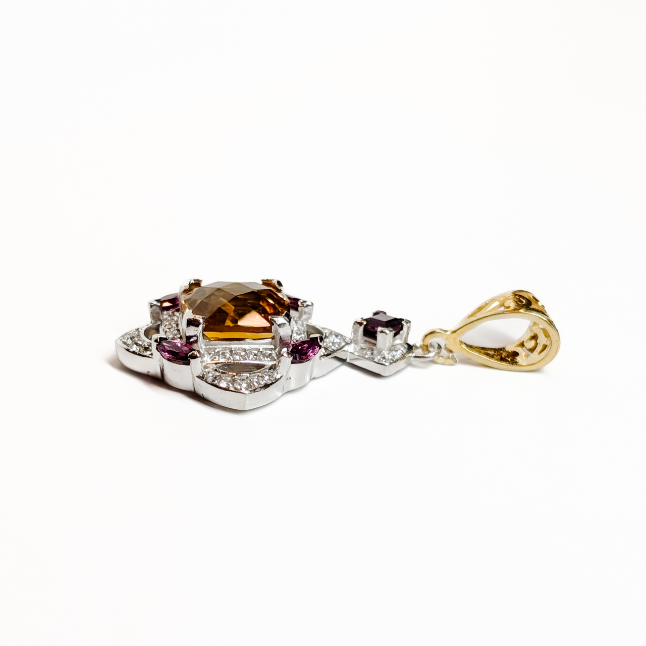 Sterling Silver Citrine Rhodolite Garnet & CZ Pendant Gold Plated Bale #69014 Sterling Silver Citrine Rhodolite Garnet & CZ Pendant Gold Plated Bale #69014 - Image 4
