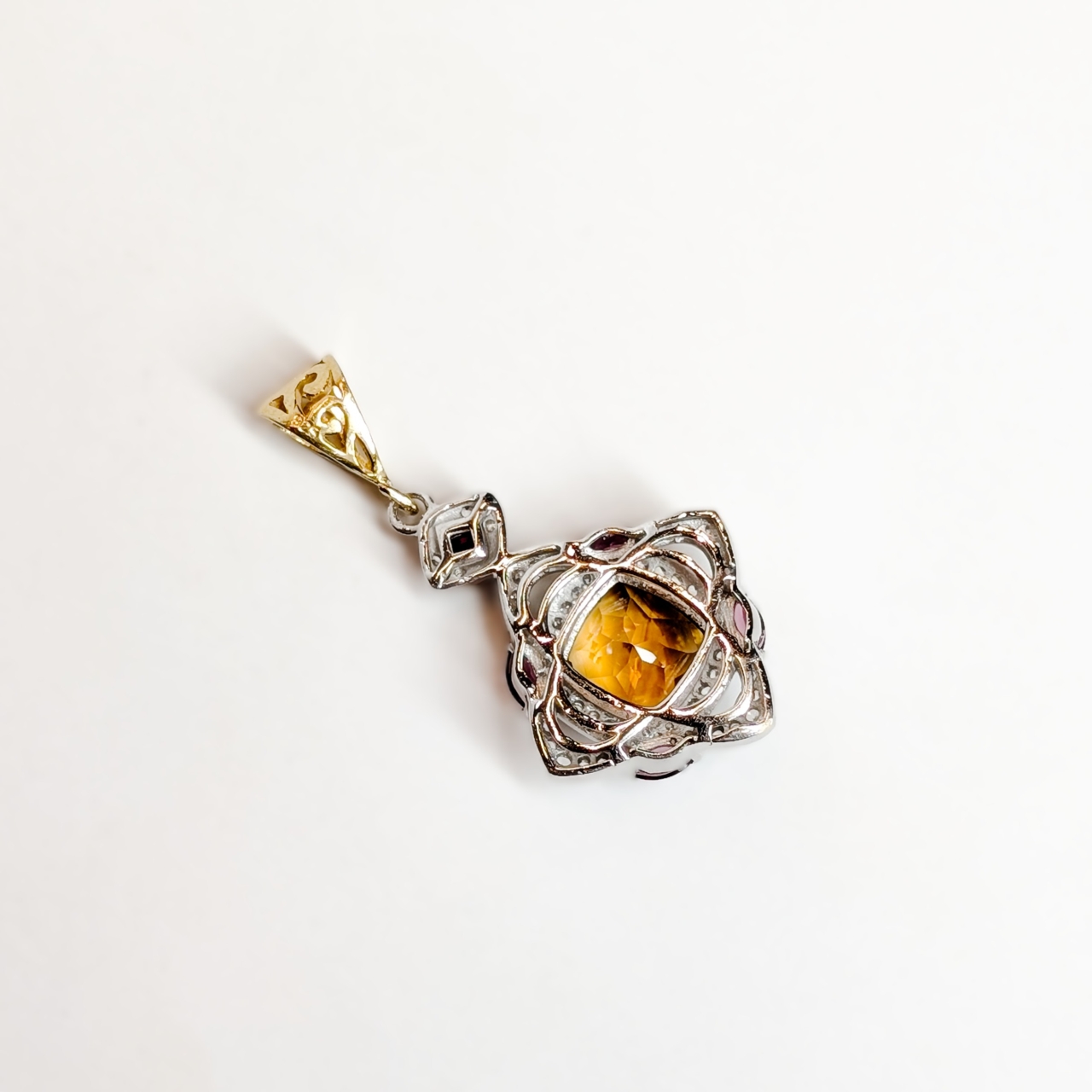 Sterling Silver Citrine Rhodolite Garnet & CZ Pendant Gold Plated Bale #69014 Sterling Silver Citrine Rhodolite Garnet & CZ Pendant Gold Plated Bale #69014 - Image 5