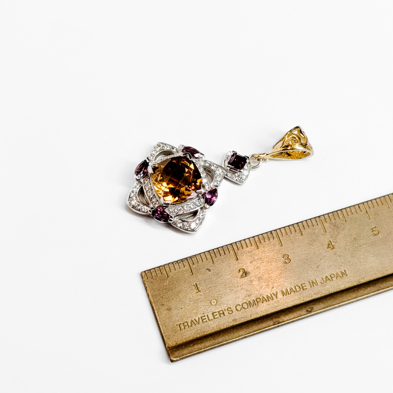 Sterling Silver Citrine Rhodolite Garnet & CZ Pendant Gold Plated Bale #69014 Sterling Silver Citrine Rhodolite Garnet & CZ Pendant Gold Plated Bale #69014 - Image 6