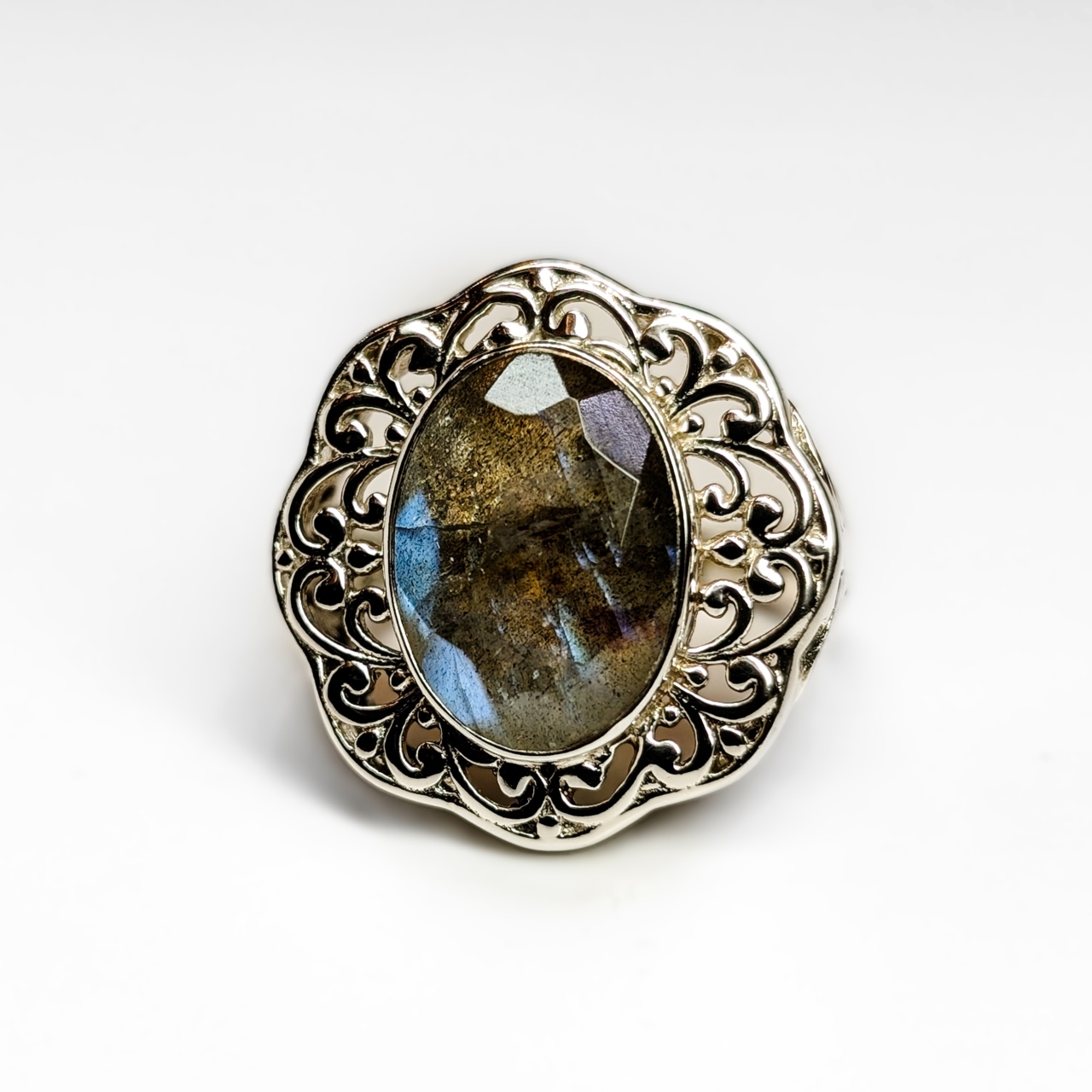 Sterling Silver Labradorite Filigree Ring Size Q½ #69100