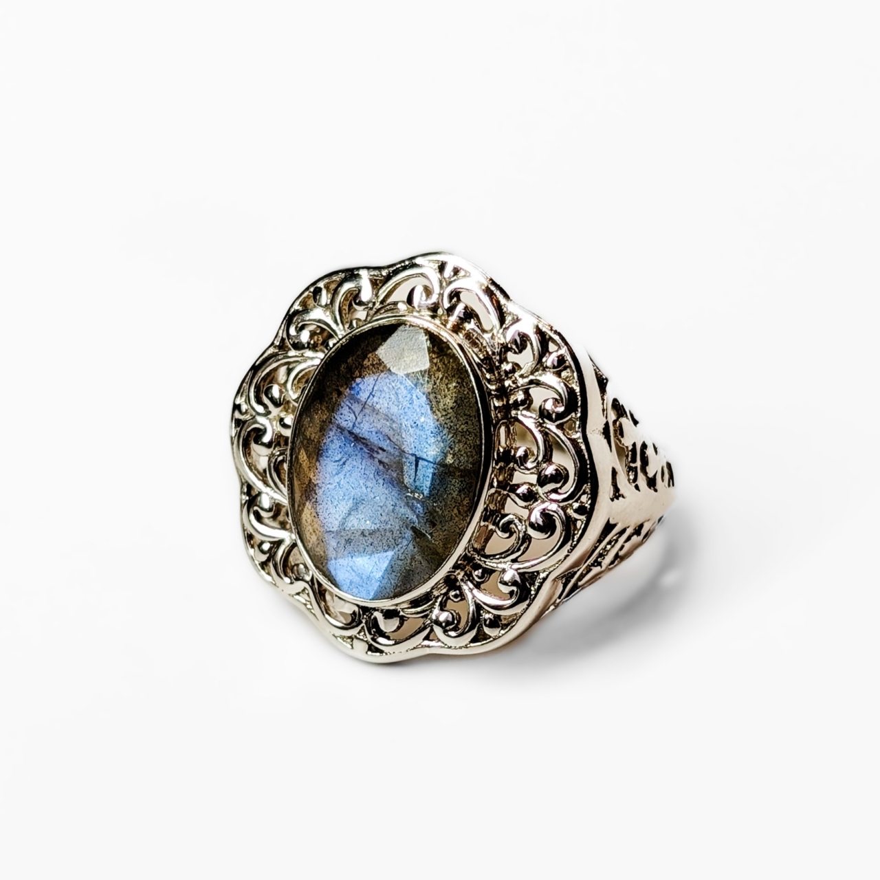 Sterling Silver Labradorite Filigree Ring Size Q½ #69100 Sterling Silver Labradorite Filigree Ring Size Q½ #69100 - Image 6