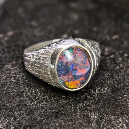 Sterling Silver Men’s Opal Triplet Oval Signet Ring #68038-1